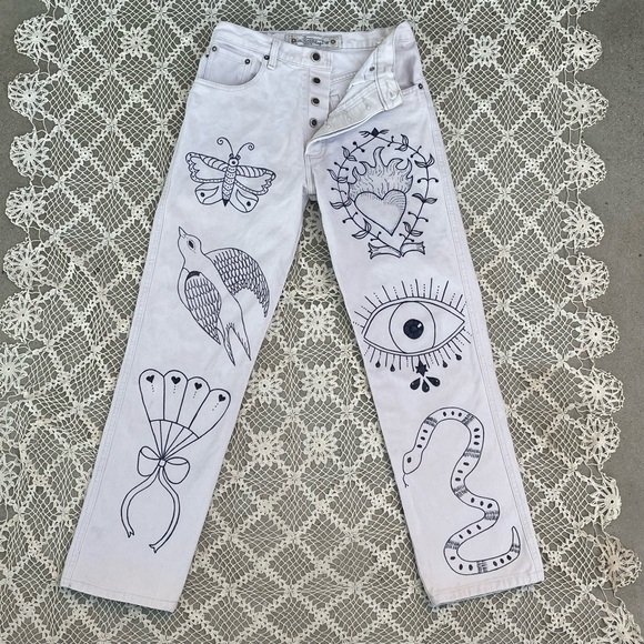 Vintage Upcycled handmade artwork jeans - Picture 5 of 12